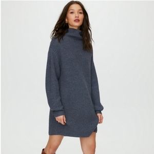 Cozy Blue Turtleneck Sweater Dress